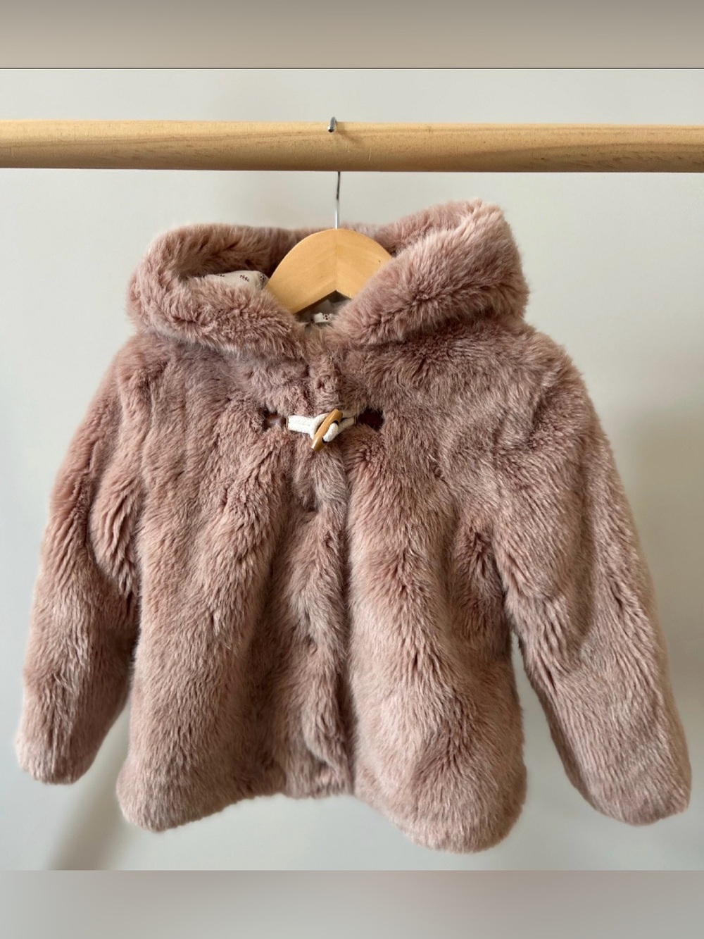 Zara Dusty Pink Faux Fur Hooded Toggle Jacket - Kids Size 2/3